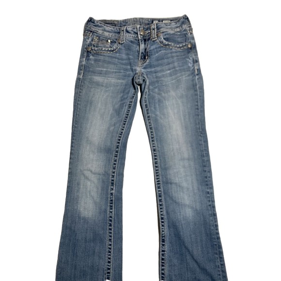 Miss Me Women's‎ Distressed Bootcut Jeans Blue Size 26 Mid Rise - Picture 1 of 16